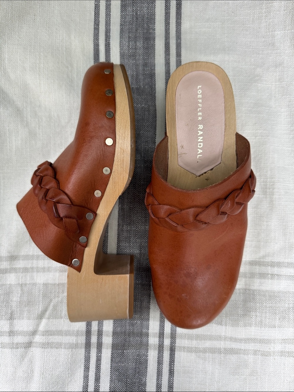 Loeffler Randall Brown Braided Leather Clogs